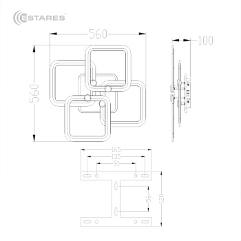 Управляемая светодиодная люстра LIKE RGB 120W 5Q-APP-560х560х100-CHROME WHITE-220-IP20