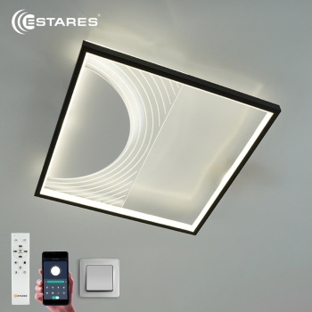  Управляемая светодиодная люстра  TELA 50W S-APP-400x400x55-BLACK//WHITE/CLEAR-220-IP20