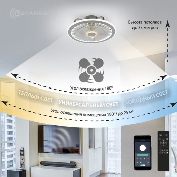 Управляемая светодиодная люстра с вент. FAN TRUCK 94W+31W R-APP-470x170-white white-220-IP20