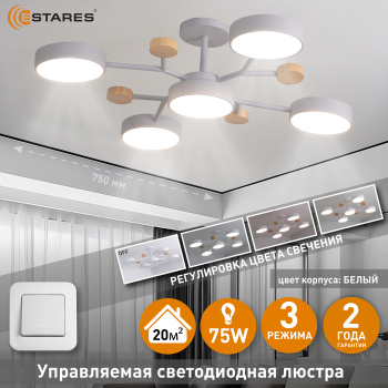 Управляемая светодиодная люстра LEVITA 75W 5R-ONOFF-750x195-WHITEWOODWHITE-220-IP20 (3)