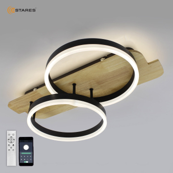 Управляемая светодиодная люстра  WOODY LOFT 80W 2R-APP-600x420x135-BLACK WOOD-220-IP20