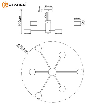 Люстра GUSTA 6xGX53 R-780x300-BLACK WOOD-IP20