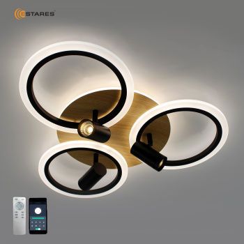 Управляемая светодиодная люстра SONNE downlight 80W 4R-APP-582x115-BLACK WOOD WHITE-220-IP20