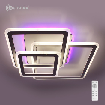 Управляемая светодиодная люстра SOLEN RGB 90W 4S-RC-520x520x110-WHITE+CHROME/WHITE-220-IP20