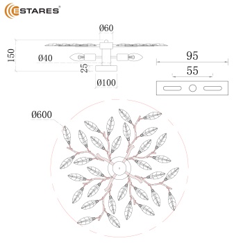 Люстра VIOLA 4xE14-600х150-GOLD CRYSTAL-220-IP20