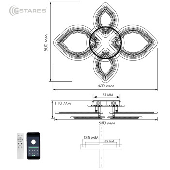 Управляемая светодиодная люстра OVAL DOUBLE RGB 88W+16W 5R-APP-650x500x110-WHITE WHITE BULB-220-IP20