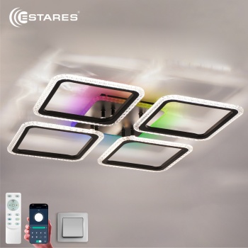 Управляемая светодиодная люстра SONNE prizma RGB 100W 5S-APP-540X540X70-BLACK/CLEAR-220-IP20