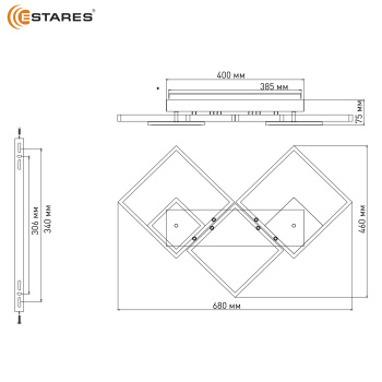 Управляемая светодиодная люстра ROMBO 80W 5S-APP-680x460x75-BLACK WHITE WHITE-220-IP20