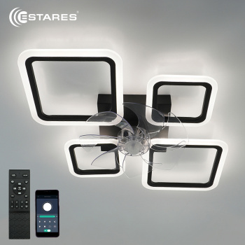 Управляемая светодиодная люстра с вент. FAN OVAL 70W+18W 4S-APP-760x560x120-BLACK WHITE-220-IP20