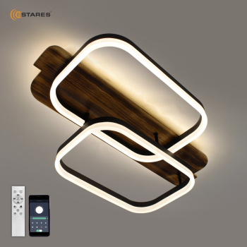 Управляемая светодиодная люстра  WOODY LOFT 95W 2SQ-APP-650x420x135-BLACK/W00D-220-1P20