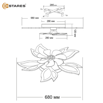 Управляемая светодиодная люстра с вент. FAN  ASTRA ICE 100W+18W 5F-APP-680x120-WHITE CLEAR-220-IP20