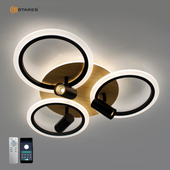 Управляемая светодиодная люстра SONNE downlight 80W 4R-APP-582x115-BLACK/WOOD/WHITE-220-IP20