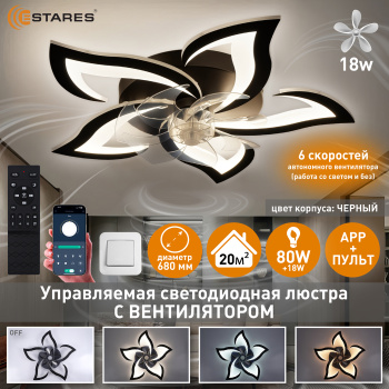 FAN ELLA 80W+18W 5F-APP-BLACKWHITE Озон 1