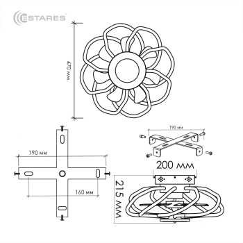 Управляемая светодиодная люстра с вент. FAN LIANA 80W+36W R-APP-470x215-white white-220-IP20