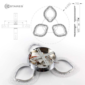 Управляемая светодиодная люстра AZALIA ICE 50W 3F-APP-490x70-CHROME CLEAR-220-IP20