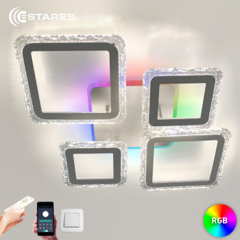 Управляемая светодиодная люстра OVAL ICE RGB 75W 5S-APP-725х500х93-WHITE/CLEAR-220-IP20