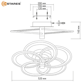 Управляемая светодиодная люстра  MADEMUASEL 110W 5С-APP-520x140-CHAMPAIGN GOLD WHITE-220-IP20