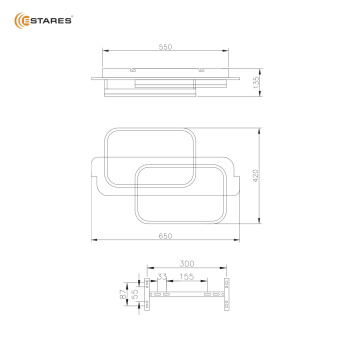 Управляемая светодиодная люстра  WOODY LOFT 95W 2SQ-APP-650x420x135-BLACK W00D-220-1P20