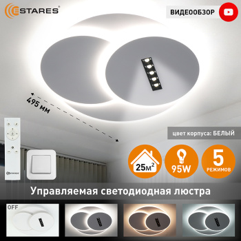 Управляемый светодиодный светильник STERREN 95W 3R 5DL-RC-495x55-WHITE BLACK WHITE-220-IP20