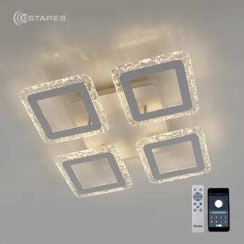 Управлявляемая светодиодная люстра TETRA ICE RGB 50W+20W 4S-APP-385х385х70-WHITE CLEAR-220-IP20