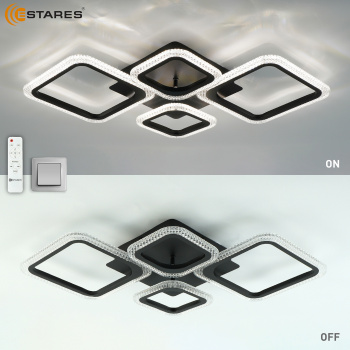 Управляемая светодиодная люстра OVAL prizma 80W 4S-RC-725x423x80-BLACK CLEAR-220-IP20