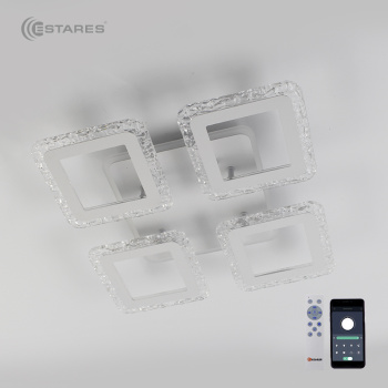 Управлявляемая светодиодная люстра TETRA ICE RGB 50W+20W 4S-APP-385х385х70-WHITE CLEAR-220-IP20