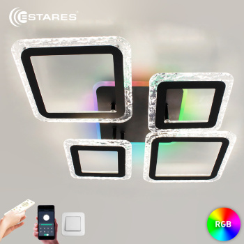 Управляемая светодиодная люстра OVAL ICE RGB 75W 5S-APP-725х500х93-BLACK/CLEAR-220-IP20