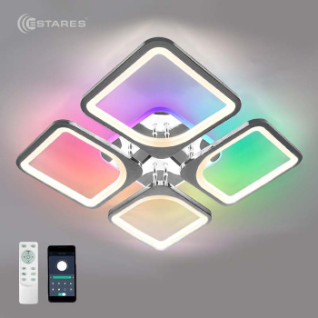 Управляемая светодиодная люстра LOOK RGB 110W 5S-APP-550x550x70-CHROME/WHITE-220-IP20_Ч