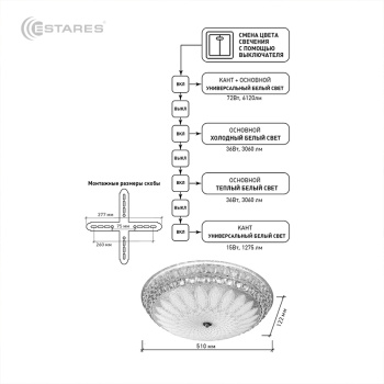Управляемый светодиодный светильник on off SAHARA CHROME 72W R-510-WHITE-220-IP20